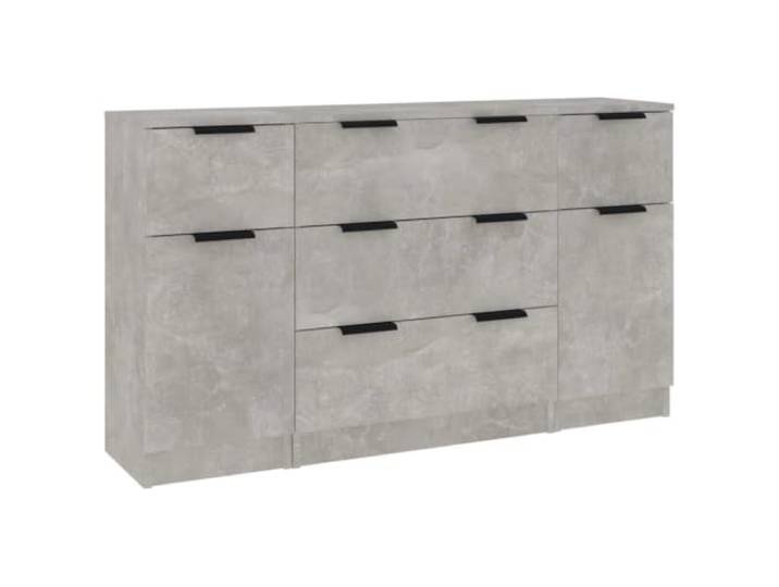 GHVBNMF 3-TLG Sideboard Set Betongrau Holzwerkstoff Kommode Schrank Vielseitige Anrichte fürs Wohnzimmer oder Schlafzimmer. Das dreiteilige Set schafft strukturierten Stauraum.