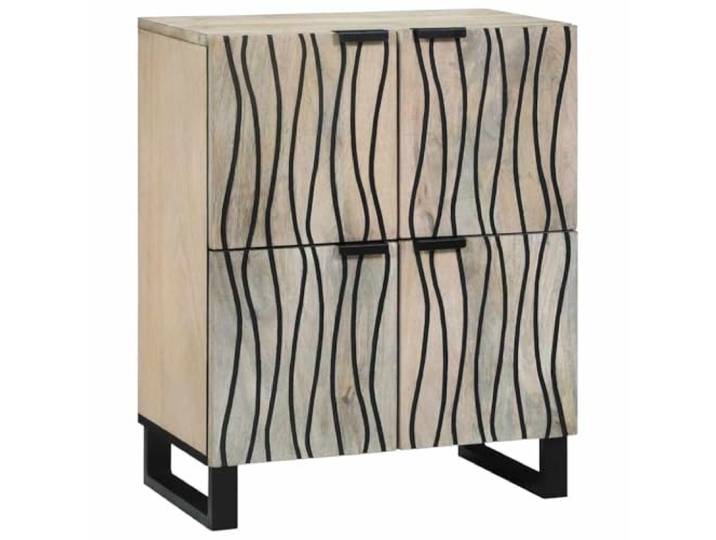 GHVBNMF Sideboard Weiß 60x33,5x75 cm Kommode aus Massivholz Mangoholz Vielseitiger Aufbewahrungsschrank mit 4 Türen für Wohnzimmer und Flur, bietet strukturierten Platz für Geschirr.
