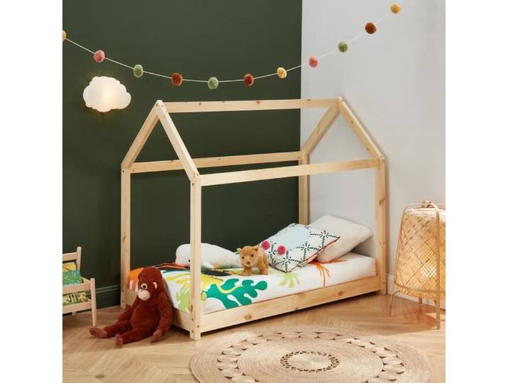 Lit cabane enfant - BAÏTA - Gamme TINY - Pin massif - 70 x 140 sommier inclus