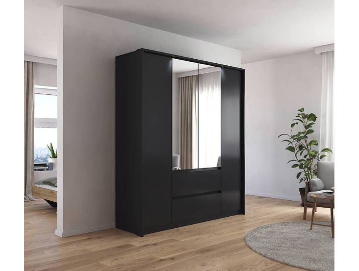 Drehtürenschrank mit Passepartout 185cm mit Beleuchtung Grau/Graumetallic mit Spiegeltür/-en