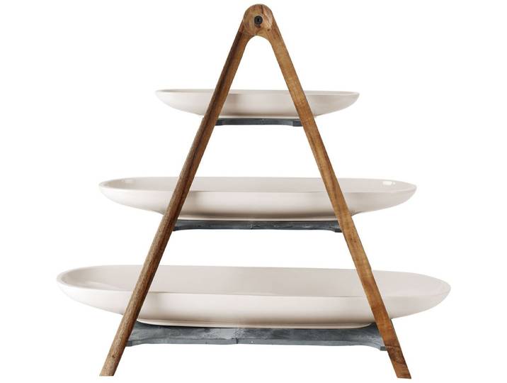 Etagere VILLEROY & BOCH Artesano Original Eye Catcherset , weiß, Massivholz, Porzellan, Servierplatten, Etagere, Geeignet für Obst, Baguette oder Antipasti