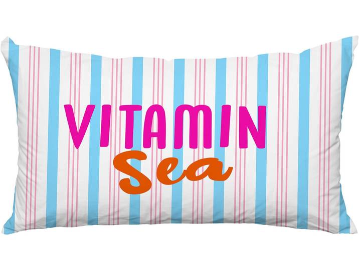 Dekokissen QUEENCE Vitamin Sea , bunt (bunt, schriftzug bedruckt gemustert), B:60cm L:40cm, Polyester, Dekokissen_Sitzkissen_Kissenhüllen, Dekokissen, Premium Outdoor Kissenbezug; Format: 60x40 cm