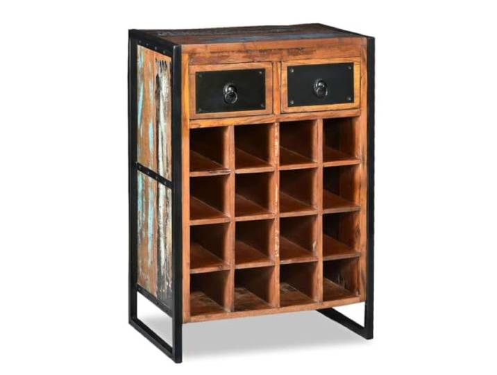 smnyxs Flaschenregal für 16 Flaschen, Massivholz, mit 2 Handgemachtes Altholz im Industriestil mit 2 Schubladen für Küche Esszimmer Wohnzimmer