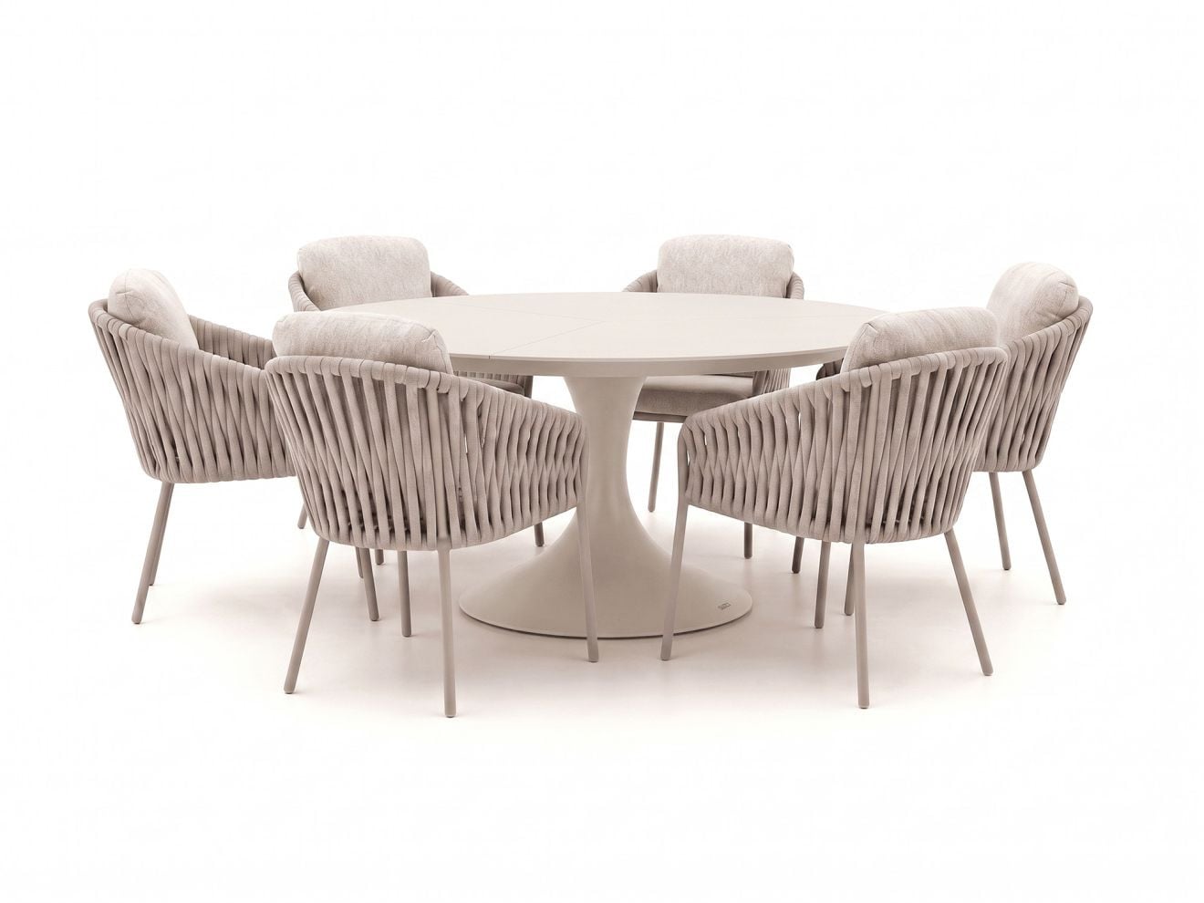 7-delige SUNS diningset voor 6 personen met beige sintered stone tafel en aluminium onderstel