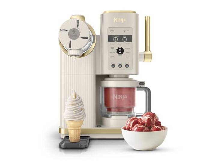Ninja CREAMi Scoop & Swirl Eismaschine, 13 Funktionen, Stone Gold 2 Behälter, für Eiscreme, Softeis, Gelato, Sorbet, Milchshakes und mehr, Mix-In-Funktion - NC701EUSTGD