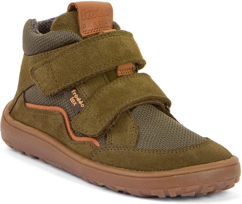 Barfussschuh FRODDO "BAREFOOT TEX AUTUMN", Jungen, Gr. 33, Textil, grün (khakifarben), Textil, Veloursleder, Schuhe Barfussschuh, Klettschuh, Winterstiefel mit TEX-Membrane khakifarben 33, Textil