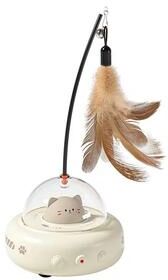 Inspired Living Smart UFO Interactive Cat Toy With Feather Teaser white