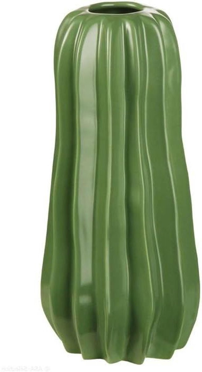 Groene Cactus Vaas - Decoratieve Vaas met Unieke Cactusvorm - H 24 cm, B 10.5 cm