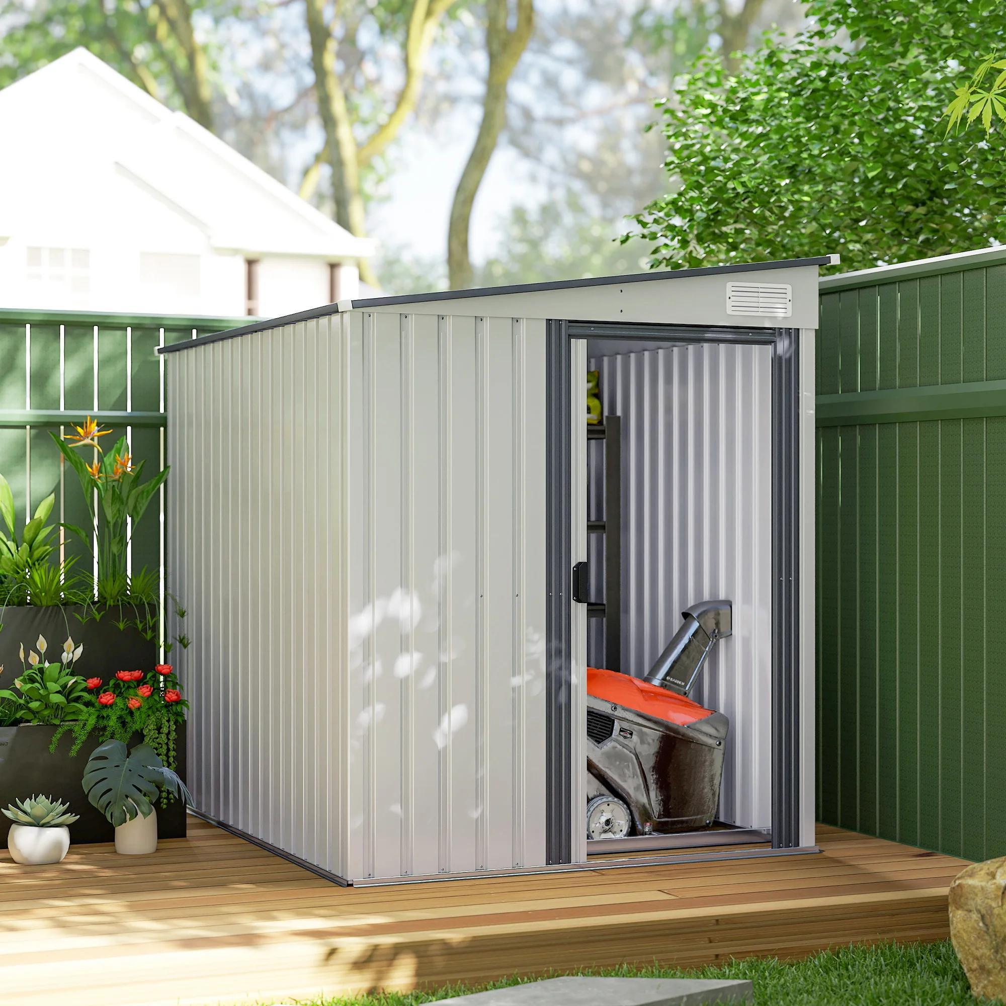 Geräteschuppen aus Metall - Gartenschuppen/Gartenhaus - Wasserdicht - Pultdach - 2,81 m² - 154×206,5×181 cm - Elfenbein