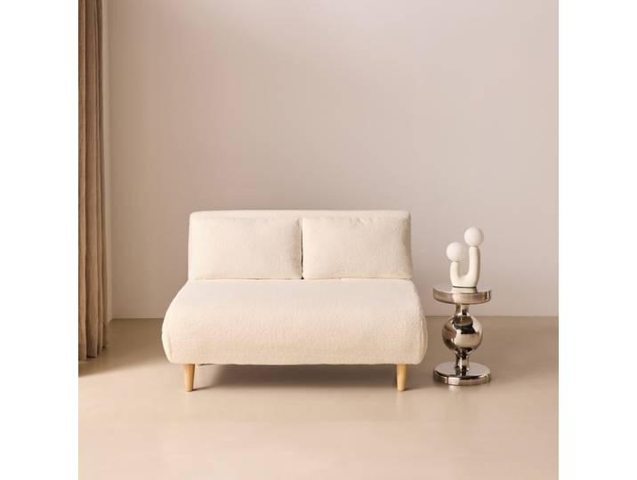 Canapé convertible en tissu bouclettes blanches