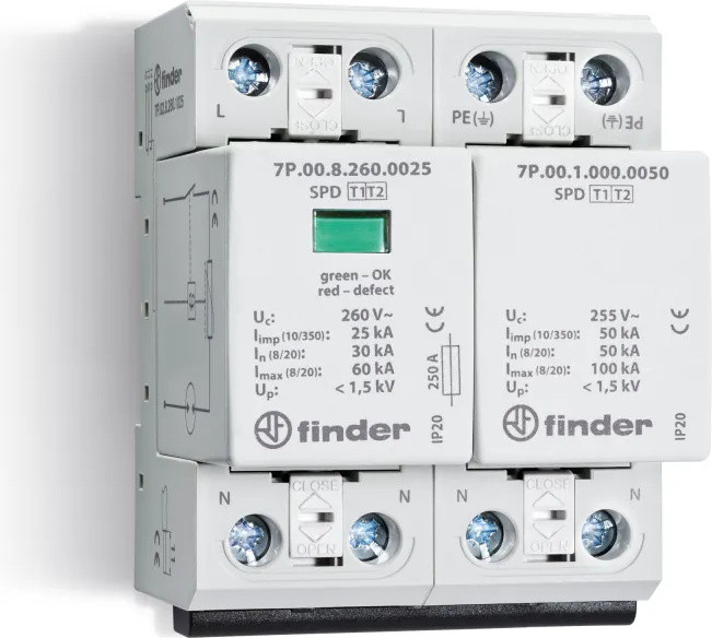 Finder 7P.02.8.275.1012 Overspanningsbeveiliging 60 kA