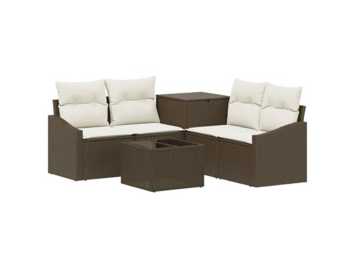 KTHLBRH 6-teiliges Sofaset aus Polyrattan und Stahl, Braun und Cremeweiß Wetterfest, modulares Design, integrierte Kommode, pflegeleicht, 4-Sitzer