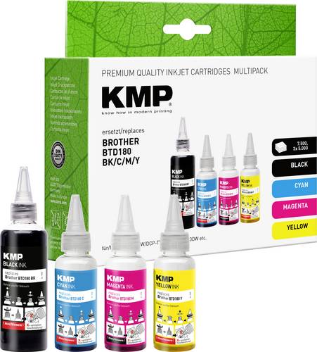 KMP Nachfülltinte ersetzt Brother BTD180BK, BTD180C, BTD180M, BTD180Y Kompatibel Kombi-Pack Schwarz, Cyan, Magenta, Gelb 110 ml
