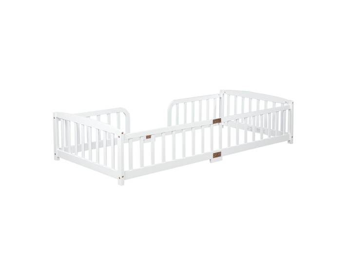 Lit au sol enfant en pin blanc avec barrières 90x200 cm