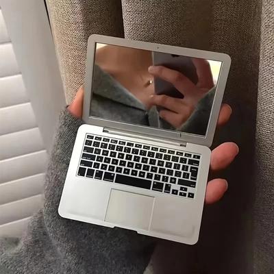 Fusion Finds Mini Laptop Pocket Makeup Mirror Foldable Compact Travel Beauty Mirror silver