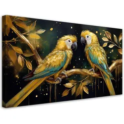 LEINWANDBILD Papageien, Vögel, Golden 100x50cm