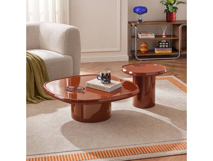HABITAT - Ensemble de tables basses carrées laquage haute brillance - Orange brique - Luna