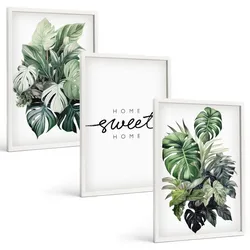 BILDER SET 3er Set - 40x60 cm Weißer Rahmen - Pflanzen mit der Aufschrift „Sweet Home“