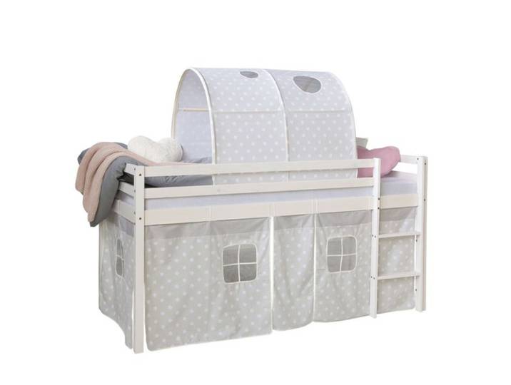 Lit mi-haut - HOMESTYLE4U - Étoiles 90x200 - Tunnel et rideau motif étoiles - Sommier et matelas inclus - Échelle réversible