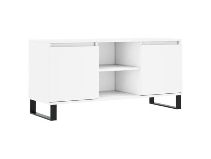 KUPTYERFG TV-Schrank Weiß 104x35x50 cm TV-Lowboard Holzwerkstoff Praktisches Lowboard mit 4 Fächern und Metallbeinen für Wohnzimmer und Schlafzimmer.