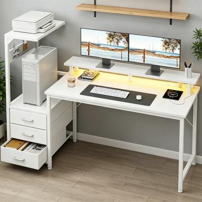 No Computer Desk with Storage Shelves & Monitor Stand