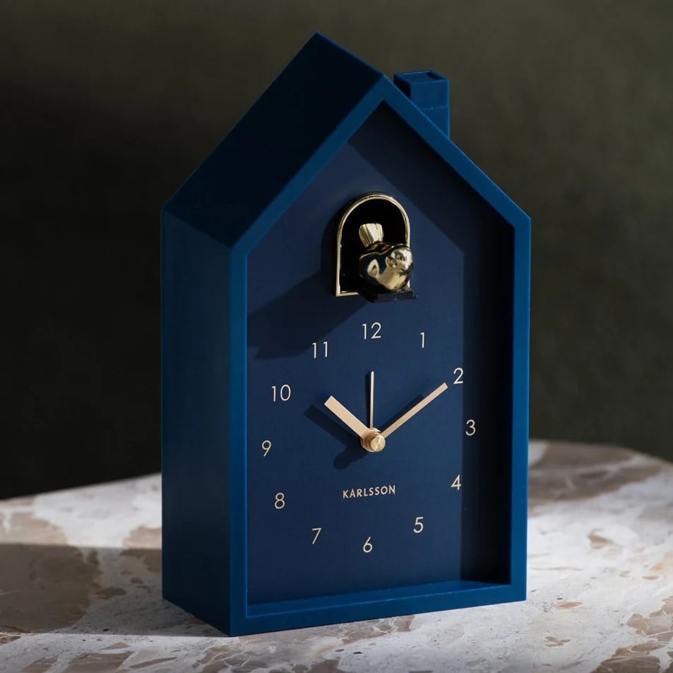 Karlsson Modern Cuckoo Wekker Oro Blau Goud Analoog met Muziekdoos