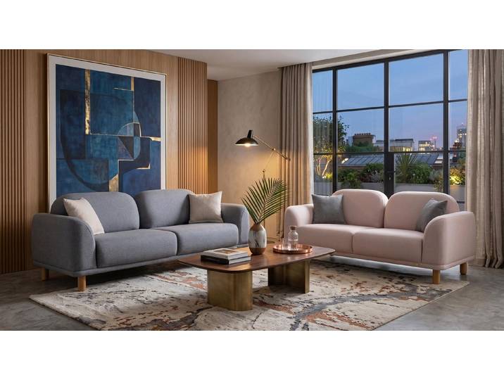 JVmoebel Polstergarnitur Beige-graues Sofa-Set Sofas stilvolle Stoffsofas Wohnzimmer, (2-tlg), Made in Europa