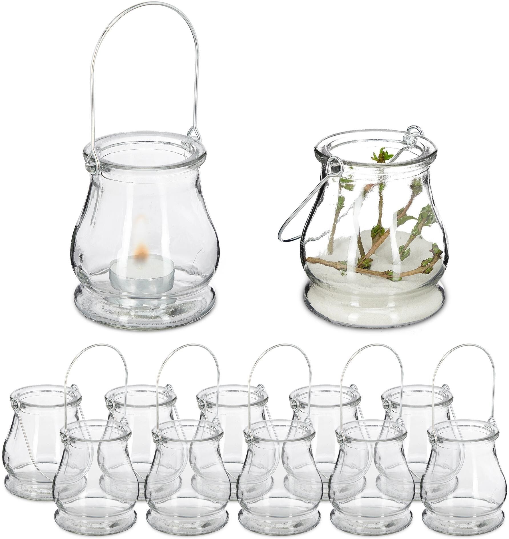 Windlicht RELAXDAYS "10 cm Glas 12 Stück", silber (silberfarben, transparent), H:10cm Ø:8,5cm, Kerzenhalter, Windlicht silberfarben, transparent B/H/T: 10cm