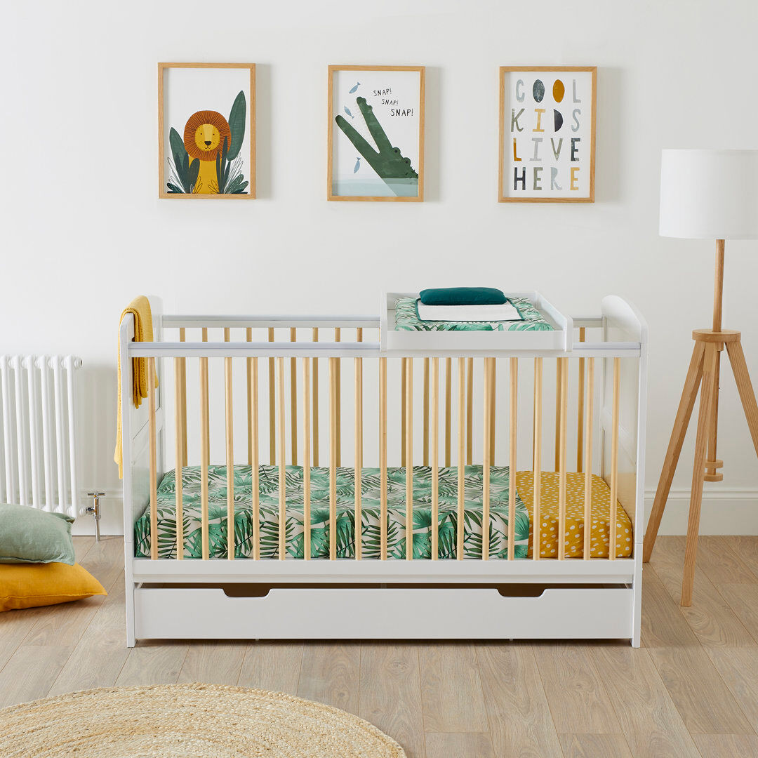 Ickle Bubba Coleby Scandi Cot Bed with Under Drawer - Scandi White White Standard