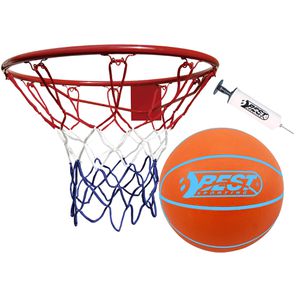 Best-Sporting Basketballkorb indoor & outdoor, 3-teiliges Set, Ø 45cm, mit Basketball, Pumpe & Zubehör zur Wandmontage