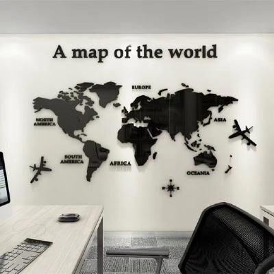 Inspired Finds 3D Acrylic World Map Wall Sticker Crystal Mirror Travel Decor grey m 47.24x23.62in