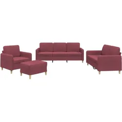 vidaXL 4-tlg. Sofagarnitur mit Kissen Weinrot Stoff