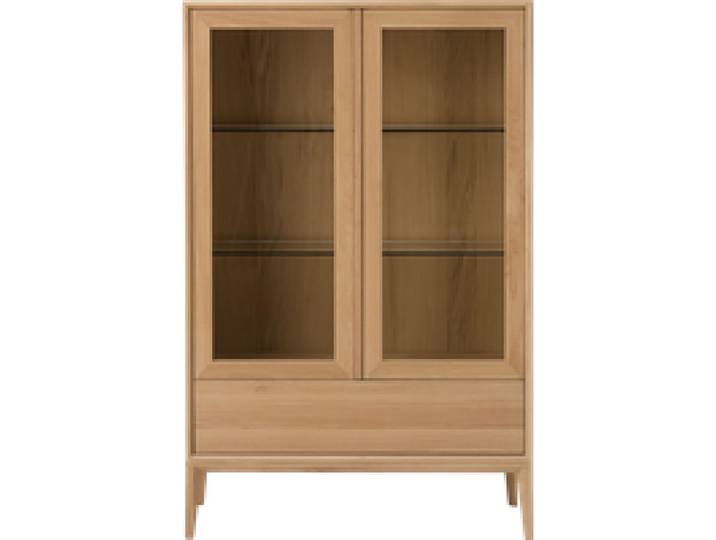 Meuble vitrine led chêne massif 2 portes 1 tiroir Charles