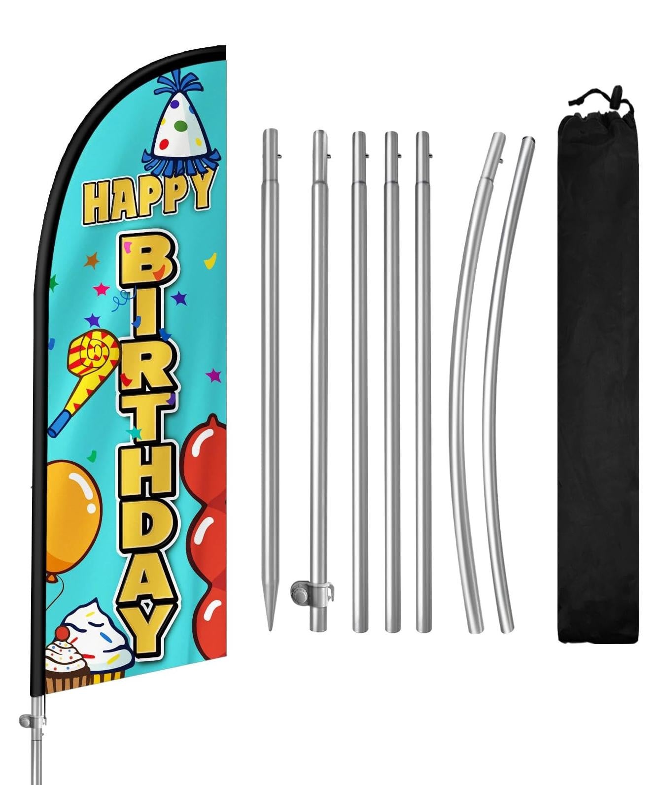 Happy Birthday vlag met roestvrijstalen vlaggenmast van 8FT