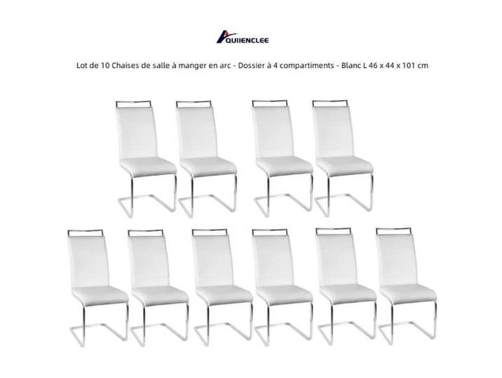 QUIIENCLEE Lot de 10 Chaises de salle à manger en arc - Dossier à 4 compartiments - Blanc L 46 x 44 x 101 cm