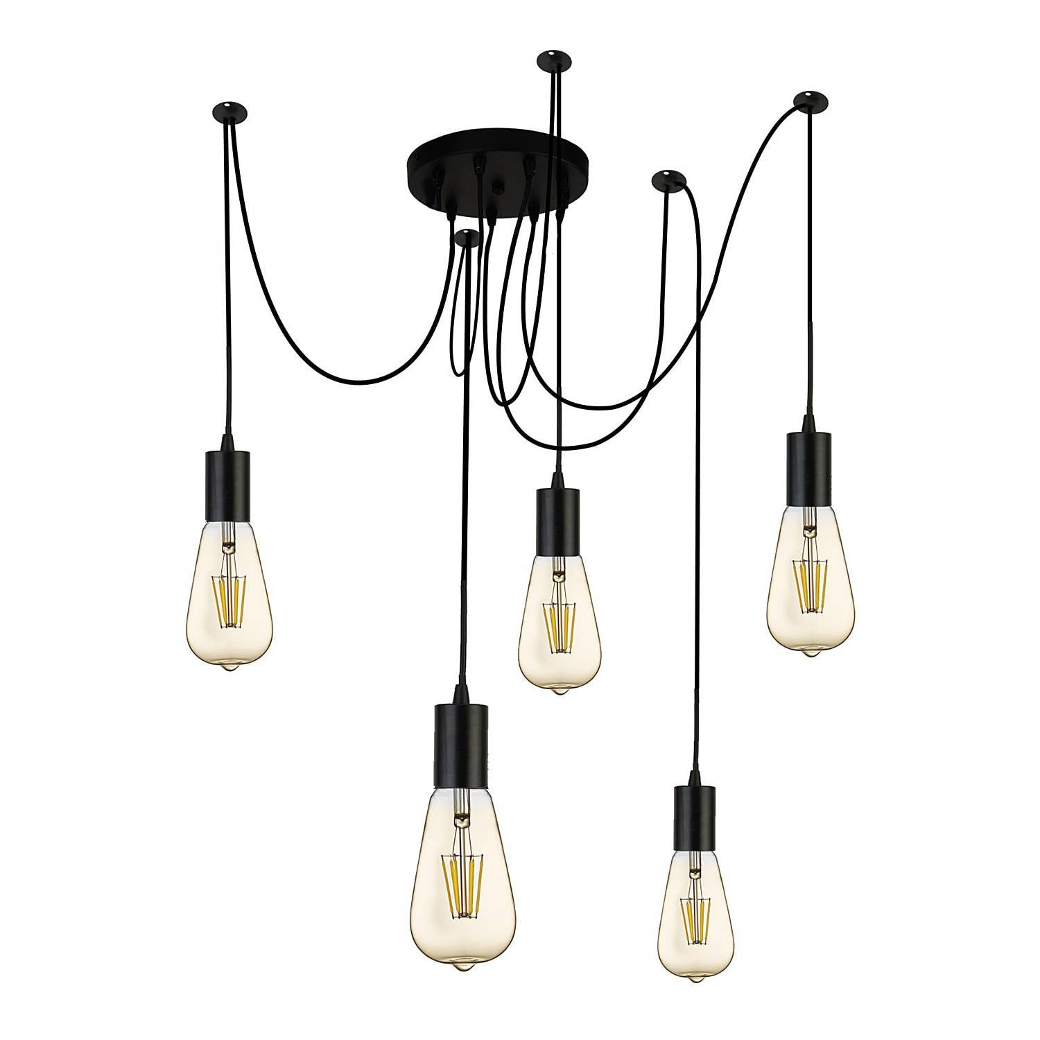 Searchlight Squiggle Spider 5-lichts pendellamp zwart metaal B: 15 cm, H: 203 cm
