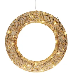 WellHome - Champagnergoldener Weihnachtskranz mit 30 warmweißen LED-Lichtern, Ø40cm