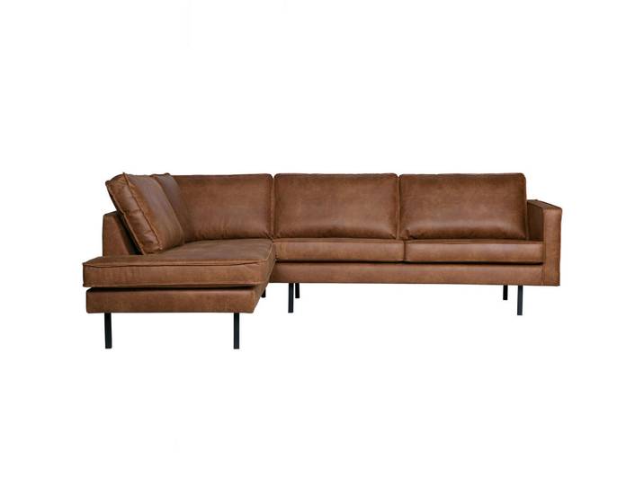 Livetastic Ecksofa Rodeo, Cognac, Metall, Echtleder, Rindleder, Ottomane links, L-Form, 266x213 cm, Made in EU, Armteil rechts, Wohnzimmer, Sofas & Couches, Wohnlandschaften, Ecksofas