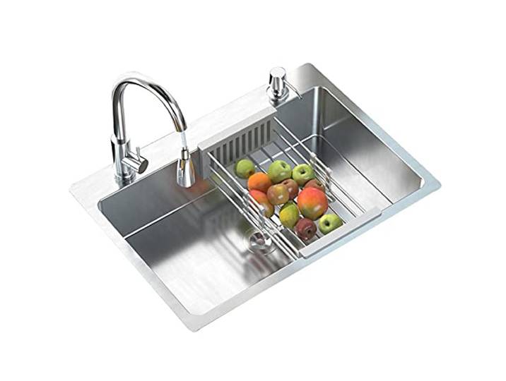 MYUYEE Edelstahl-Spüle, Küchenspüle, Einzelbecken, Arbeitsplatz, handgefertigt, Bauernhaus-Spüle (A 65 x 45 cm)