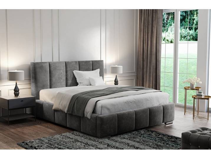 VIVENTE Möbel Polsterbett NANCY Samt Bezugstoff MAGIC VELVET Grau, mit Bettkasten, Lattenrost mit 32 Lamellen