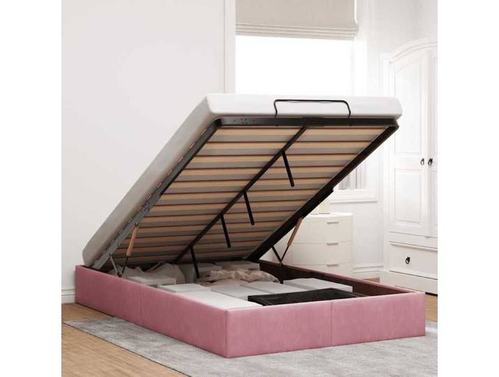 Cadre de lit ottoman - JILI - sans matelas - rose 120x190 cm velours L1532