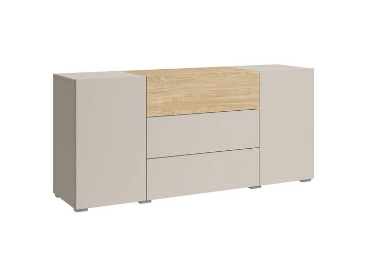 P & B Sideboard Berlin, Eiche, Kaschmir, Kunststoff, 4 Fächer, 3 Schublade(n) Schubladen, 150x68x38.5 cm, Fsc, stehend, spiegelbildliche Montage möglich, Wohnzimmer, Kommoden & Sideboards, Sideboards