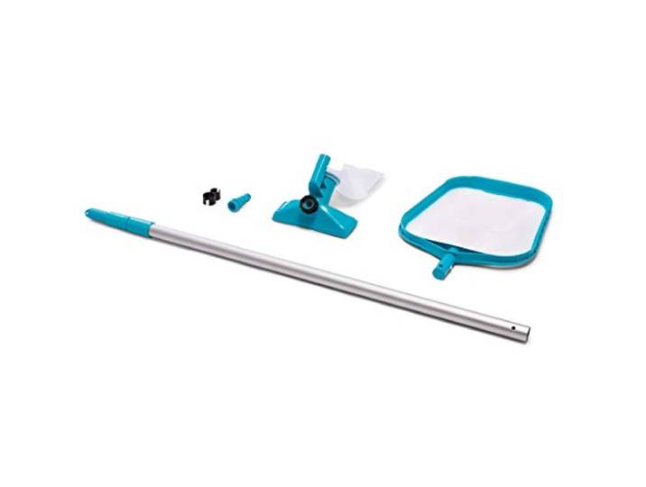 INTEX 3-tlg Pool Reinigungsset Pool Vakuumsauger mit Alu-Teleskopstange 2,39m mit wechselbaren Sauger & Skimmer Poolreiniger Bodensauger Aufstellpools (28002)