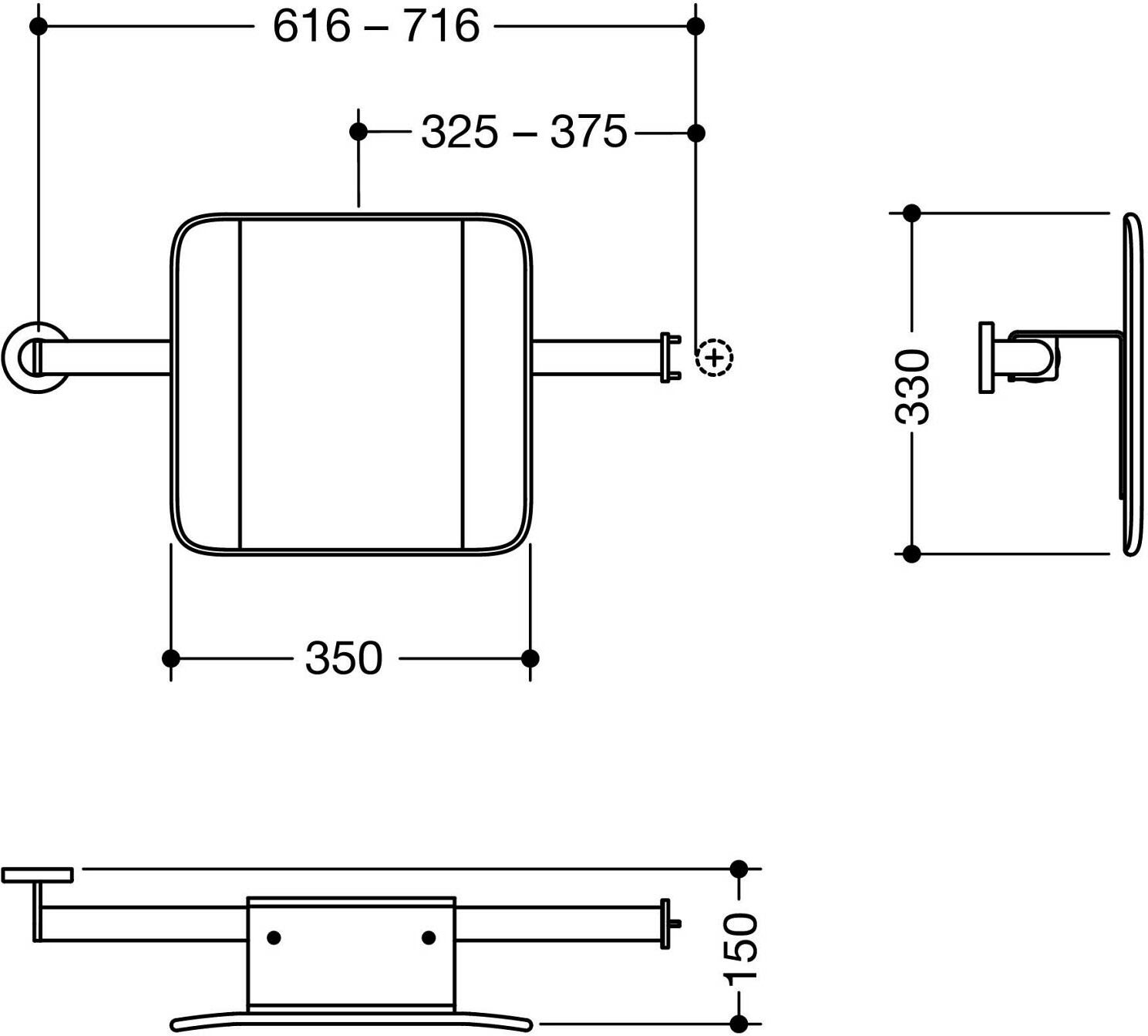 HEWI System 900 Rückenstütze Design A links, Achsmaß verstellbar, breit