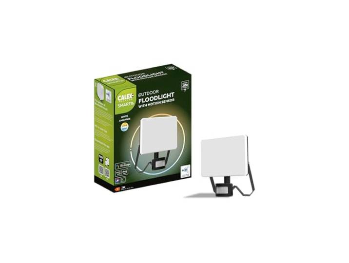 CALEX Smart Outdoor LED Flutlichtstrahler mit Bewegungssensor, integriertes LED-Modul, 2500 lm, IP54, App- & Sprachsteuerung, Schwarz