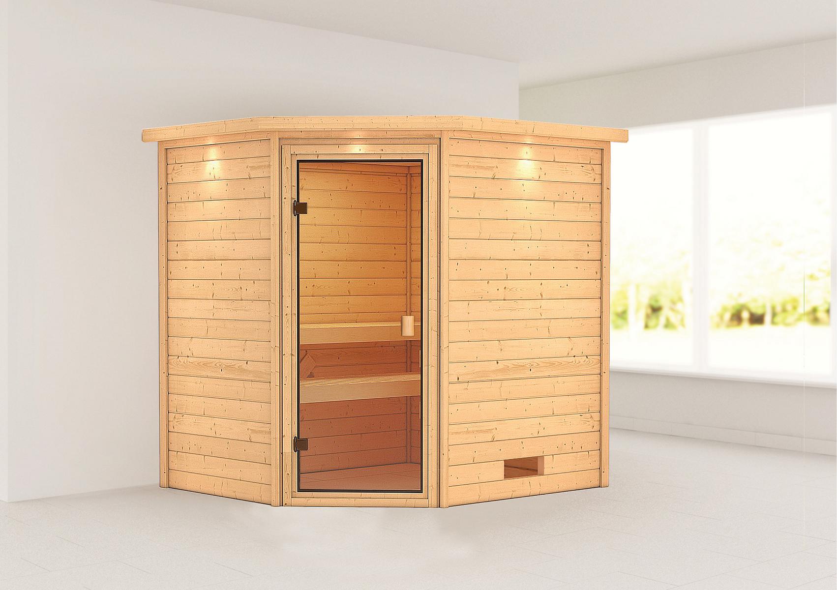 KARIBUHOLZT Sauna Elea Eck ,o. Zub. m.Dachkranz 16880348