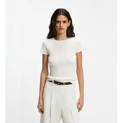 BOSS für Damen. 50559805 Strickshirt Fice gebrochenes Weiß (M), Lässig, Baumwolle, Kurzarm