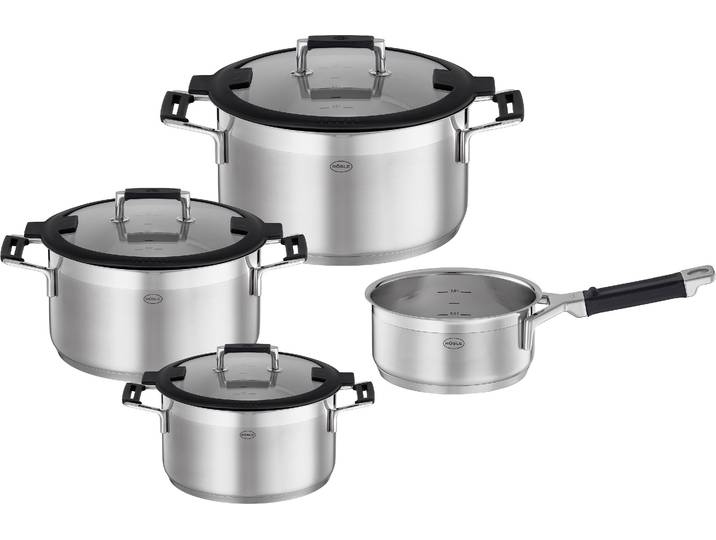 Topf-Set RÖSLE SILENCE PRO , silber (silberfarben, schwarz), Töpfe, Topf-Set, Innenskalierung und Schüttrand, spülmaschinen- und induktionsgeeignet