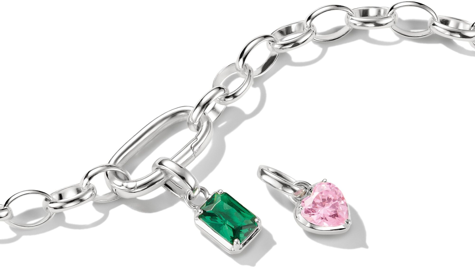 Charm-Einhänger THOMAS SABO "Birthstone/Geburtsstein Charm - Connect", pink (silberfarben, pink, pink), Charms, Herren, Januar, Silber 925 (recycelt), Charm-Einhänger, mit Zirkonia (synth.) oder Glas-Keramik Stein oder Türkis-Imitat