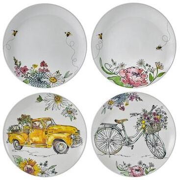 Fitz and Floyd Set of 4 Emis Garden Assorted Party Plates, 8.25 Inch